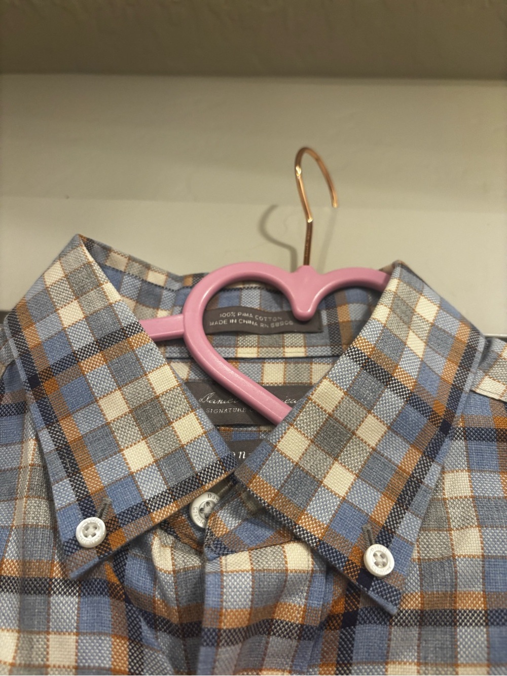 Daniel Cremieux Blue, Tan & White Plaid Casual Button-Down Shirt